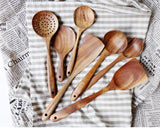 Thai Teak Natural Wood Kitchen Utensils | Set of 7