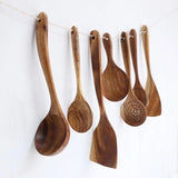 Thai Teak Natural Wood Kitchen Utensils | Set of 7