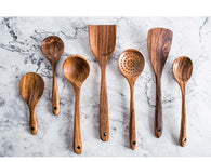 Thai Teak Natural Wood Kitchen Utensils | Set of 7